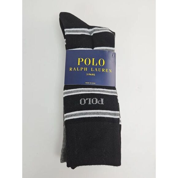 Polo Ralph Lauren Other - New POLO RALPH LAUREN 3 Pairs Stripes Solid Dress Sock With Polo Logo Black/Grey